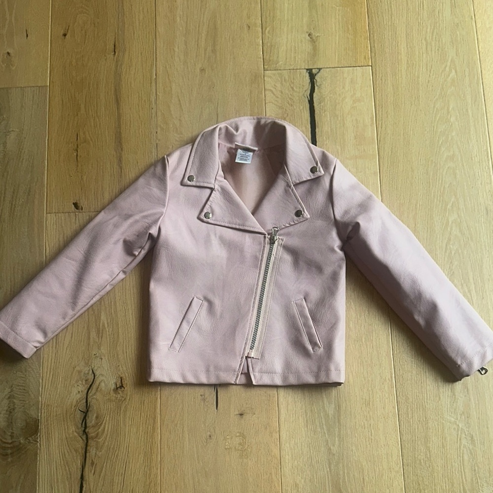 NWOT Girls Pink faux leather biker Jacket - size 6